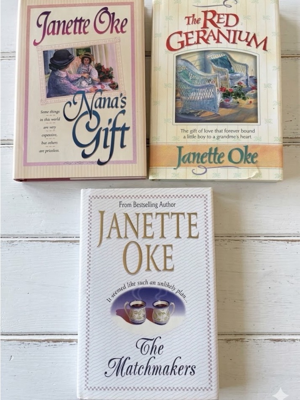 Janette Oke Nana's Gift The Red Geranium The Matchmakers lot of 3 hardcover